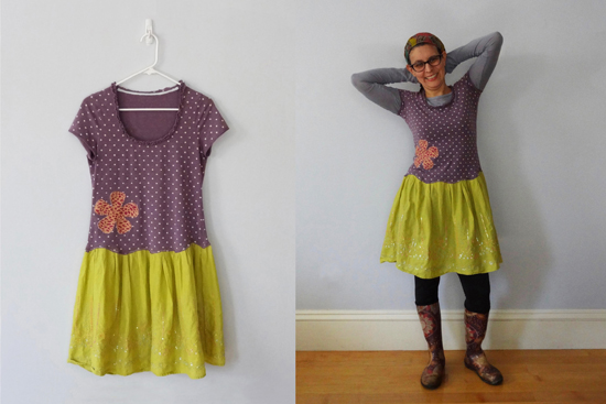 One-of-a-kind adult dress, upcycled fabric.