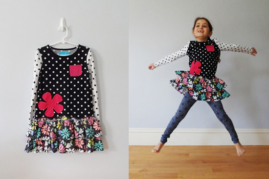 One-of-a-kind dress, upcycled fabric.